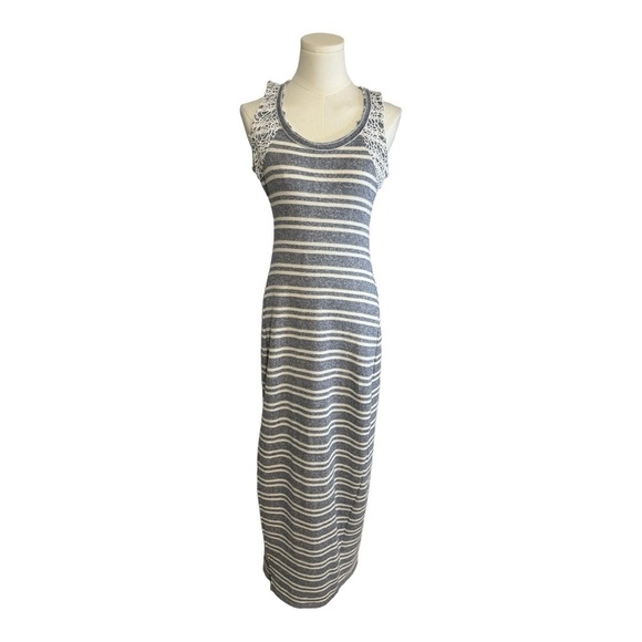 GUESS Maxi Terry Cloth Blue White Striped Lace Dress size S Small Beach Vacation - Picture 1 of 7